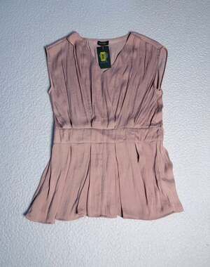 Vince Camuto NWT Pleated V-Neck Sleeveless Peplum Top Mauve Size XS